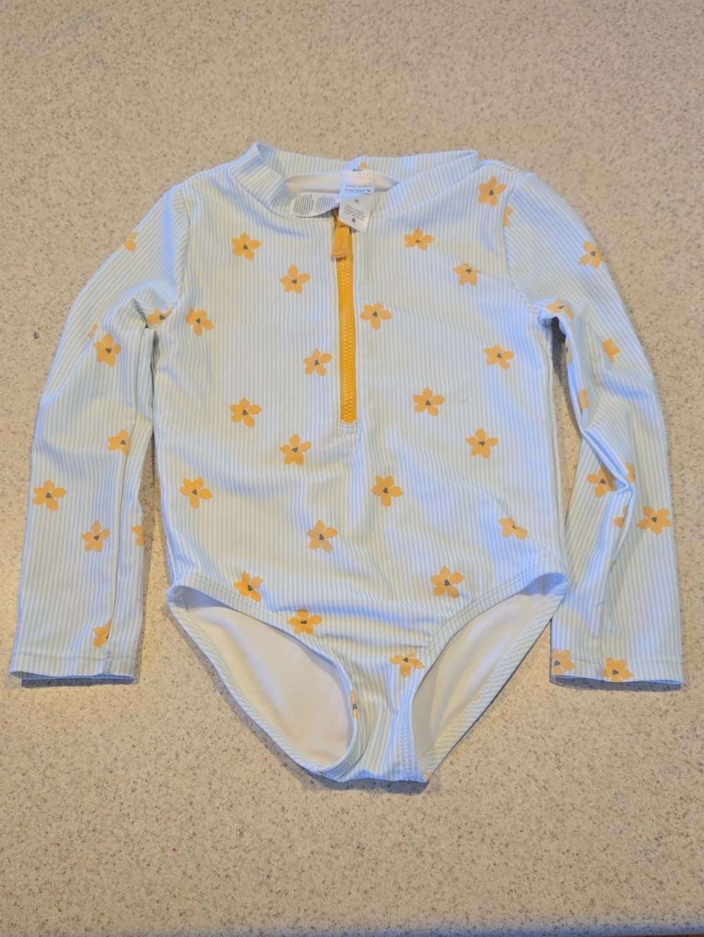 Carter's Light Blue & Yellow Floral Long-Sleeve Bathing Suit.